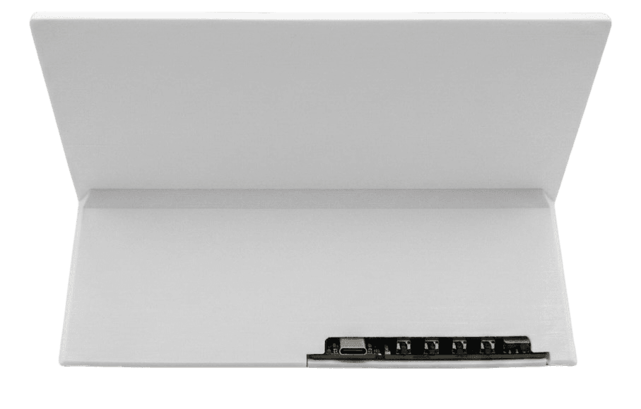 Rückseite des depot.ink Displays mit USB-C-Anschluss und drei Layout-Tasten